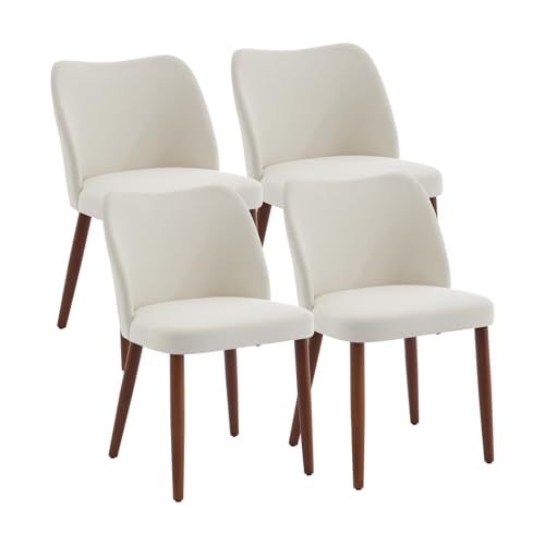 GarveeHome Wooden Dining Chair Set of 4 Upholstered Fabric Dining Chair | Modern Kitchen Chairs with Curved Backrest Leveling Feet for Dining Room, Living Room, , No tool assembly, No Wobble, White - color: White
