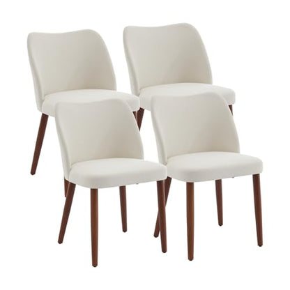 GarveeHome Wooden Dining Chair Set of 4 Upholstered Fabric Dining Chair | Modern Kitchen Chairs with Curved Backrest Leveling Feet for Dining Room, Living Room, , No tool assembly, No Wobble, White - color: White