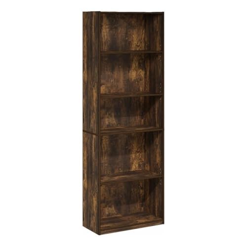 Furinno GEHRY Book Shelf, 5-Tier Bookshelf with Open Shelf, Standing Bookcase with Adjustable Shelves, 11.6 x 24.8 x 71.4, for Living Room, Bedroom, Home Office, Amber Pine - color: Amber Pine, size: 5-Tier, 11.6 x 25 x 71.4