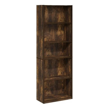 Furinno GEHRY Book Shelf, 5-Tier Bookshelf with Open Shelf, Standing Bookcase with Adjustable Shelves, 11.6 x 24.8 x 71.4, for Living Room, Bedroom, Home Office, Amber Pine - color: Amber Pine, size: 5-Tier, 11.6 x 25 x 71.4