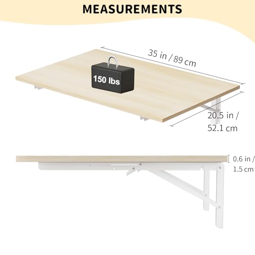 GOYLSER Fold Wall Mounted Table Folding Worktable, Addition to Garage/Home Office/Laundry Room/Home Bar/Kitchen & Dining Room - color: Natural Wood, size: 35"x20.5"