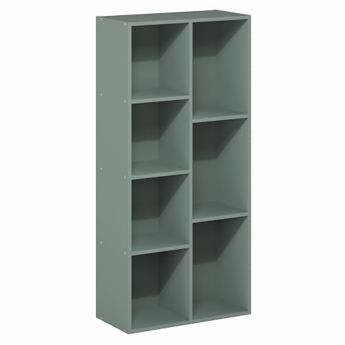 Furinno LUDER Book Shelf, 7-Cube Bookshelf, Bookcase with Open Shelves, 9.4 x 19.5 x 41.7, Easy Assembly, for Living Room, Bedroom, Home Office, Sage Green - color: Sage Green, size: 7-Cube