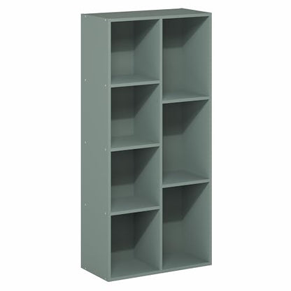 Furinno LUDER Book Shelf, 7-Cube Bookshelf, Bookcase with Open Shelves, 9.4 x 19.5 x 41.7, Easy Assembly, for Living Room, Bedroom, Home Office, Sage Green - color: Sage Green, size: 7-Cube