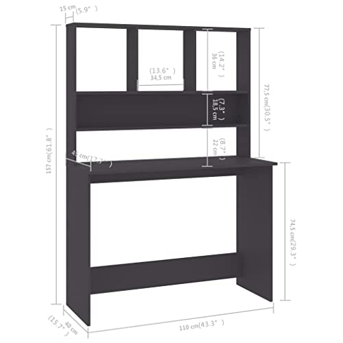 Armoire Desk for Home Office, Modern, Compact, Diamond, Grey, Acrylic, Brushed, Adjustable Height - color: Grey, size: Compact