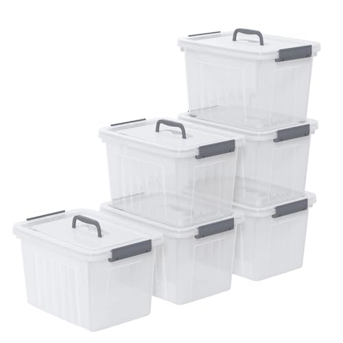 6-Pack Clear Plastic Storage Latch Box with Lids, 10 L | See-through design, stackable & portable, ideal for clothes, documents, and small household items - size: 10 L