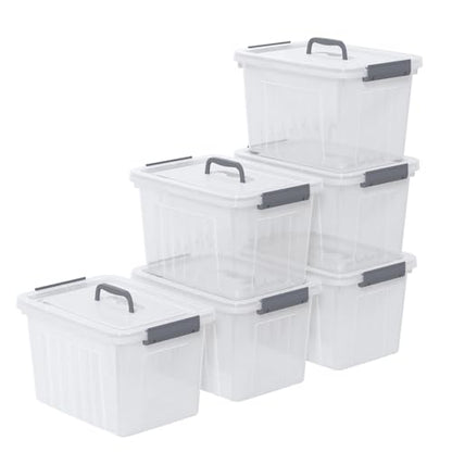 6-Pack Clear Plastic Storage Latch Box with Lids, 10 L | See-through design, stackable & portable, ideal for clothes, documents, and small household items - size: 10 L