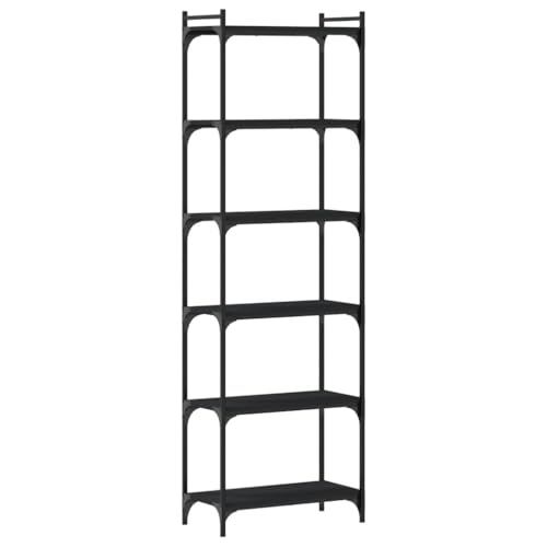 Black Engineered Wood Bookcase with Metal Frame 23.6 x 11.8 x 74 in Standing Shelves for Living Room Durable Multi-Functional Open Bookcase Modern Design - color: Black/74", size: 23.6"
