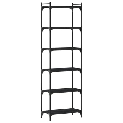 Black Engineered Wood Bookcase with Metal Frame 23.6 x 11.8 x 74 in Standing Shelves for Living Room Durable Multi-Functional Open Bookcase Modern Design - color: Black/74", size: 23.6"