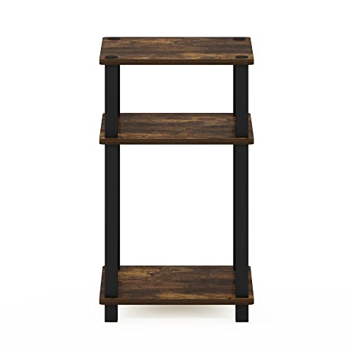 Furinno JUST Night Stnad, 3-Tier Nightstand Open Shelf, Toolless Assembly Bedside Table, End Table, Side Table, with Square Tube, for Living Room, Bedroom, Amber Pine - color: Amber Pine/Black, size: 3-Tier, Square Tubes