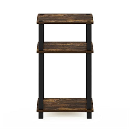 Furinno JUST Night Stnad, 3-Tier Nightstand Open Shelf, Toolless Assembly Bedside Table, End Table, Side Table, with Square Tube, for Living Room, Bedroom, Amber Pine - color: Amber Pine/Black, size: 3-Tier, Square Tubes