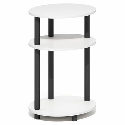 Furinno Turn-N-Tube Side Table, 3-Tier Oval End Table, Night Stand, Bedside Table, for Living Room, Bedroom, White/Black - color: White/Black, size: 1-Pack, Plastic Frame, 3-Tier, 23 Inches Tall