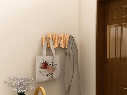 Folding Wall Coat Rack - entryway Hooks foldable - Wooden Coat Rack Wall Mount - modern Wall Mounted Coats Rack - Coat Hanger Walls Mount Coat Racks - folding coat hooks for Key bag clothes towels - color: Natural