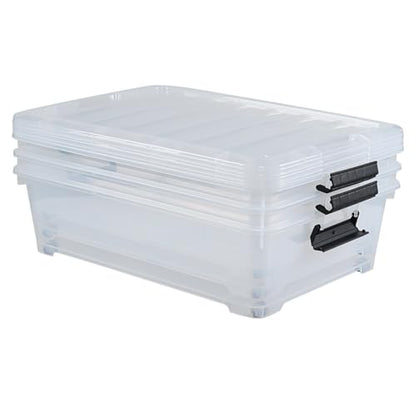 Hespama 25 Quart Clear Plastic Underbed Storage Bin with Wheels, 3 Pack - size: 25 Qt