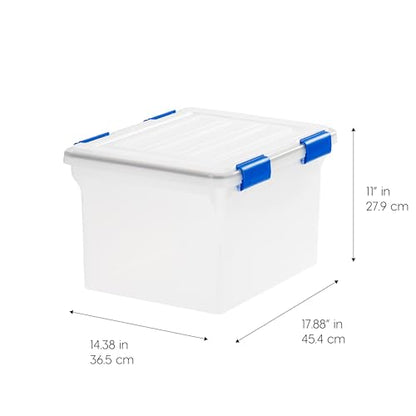 IRIS USA WeatherPro File Box Organizer, Letter/Legal, 32 Qt. 3-Pack, Clear | Store letter and legal documents safely with weather-resistant protection and space-saving stackable storage - style: WeatherPro (Blue) - 3 Pack