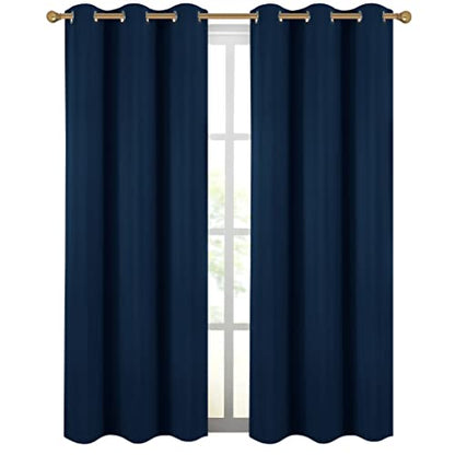 Diraysid Navy Blue Grommet Blackout Curtains for Bedroom Thermal Insulated Room Darkening Curtains Drapes, 38 x 84, 2 Panels - color: Navy Blue, size: 38"W x 84"L (Pack of 2)