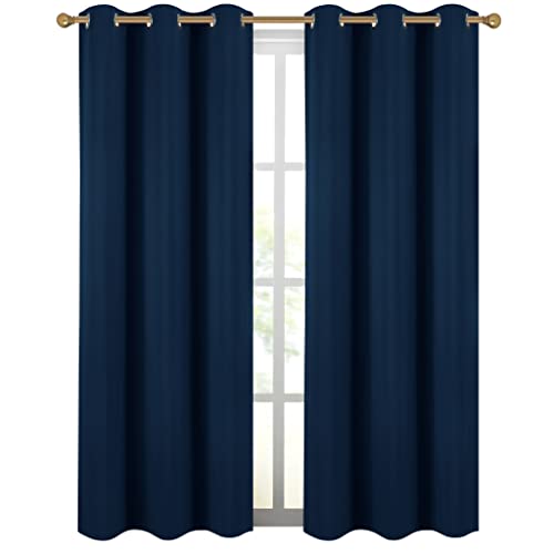 Diraysid Navy Blue Grommet Blackout Curtains for Bedroom Thermal Insulated Room Darkening Curtains Drapes, 42 x 95 inch, 2 Panels - color: Navy Blue, size: 42"W x 95"L (Pack of 2)