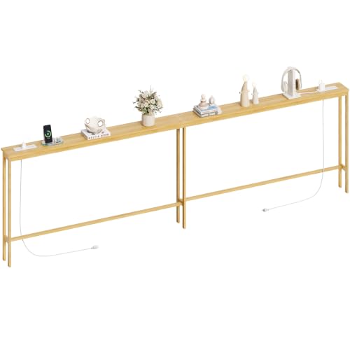 ELYKEN Bamboo 110.2'' Narrow Console Table, Long Sofa Table Behind Couch | Slim Entryway with Outlet, Skinny Hallway Table with Charging Station for Living Room, Foyer, Entrance, Natural - color: Natural, size: 5.9"D x 110.2"W x 31.5"H