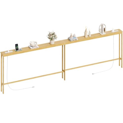 ELYKEN Bamboo 110.2'' Narrow Console Table, Long Sofa Table Behind Couch | Slim Entryway with Outlet, Skinny Hallway Table with Charging Station for Living Room, Foyer, Entrance, Natural - color: Natural, size: 5.9"D x 110.2"W x 31.5"H