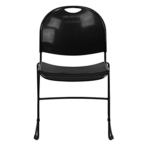 Flash Furniture Hercules Series Ultra-Compact Plastic Stacking Event/Waiting Room Chairs, Ergonomic Lobby Chairs with Contoured Seats, Set of 5, Black - color: Black Plastic/Black Frame, size: set of 5