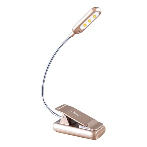 VAVOFO Rechargeable Book Light for Reading in Bed Kids, 7 LED Reading Light with 9-Level Warm Cool White Daylight, Eye Care Lamp with Power Indicator for Bookworms (Champagne Gold) - color: Champagne Gold