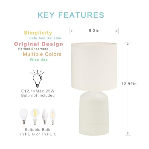 Maye Small Ceramic Table Lamp for Living Room and Bedroom,Modern Kids Night Table Lamp,Φ6.3×H13IN,Bulb Excluded,Cream - color: Cream