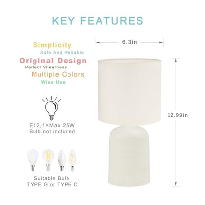 Maye Small Ceramic Table Lamp for Living Room and Bedroom,Modern Kids Night Table Lamp,Φ6.3×H13IN,Bulb Excluded,Cream - color: Cream