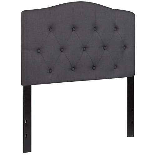EMMA + OLIVER Twin Tufted Headboard | Adjustable Bed Rail Slots, Fabric Upholstered - color: Dark Gray, size: Twin