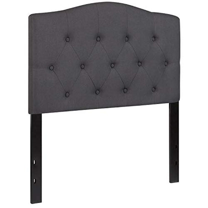EMMA + OLIVER Twin Tufted Headboard | Adjustable Bed Rail Slots, Fabric Upholstered - color: Dark Gray, size: Twin