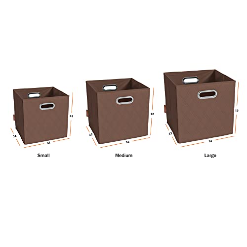 FH Group JIAessentials 11" Faux Leather Foldable Storage Cube Bins Set of 2 – Brown Diamond Patterned Organizers with Handles for Closet & Shelves - color: Brown, size: Small