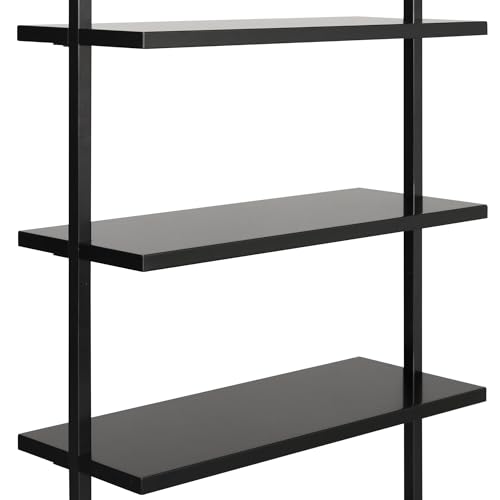 Nathan James Theo 6-Shelf Tall Bookcase, Wall Mount Bookshelf Wood Shelves and Metal Frame, Matte Black - color: Black, size: 1
