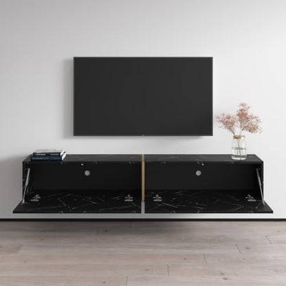 Meble Furniture Marmur Floating TV Stand with Storage Cabinets — Modern Wall-Mounted Media Console — Fits TVs up to 80", 59.1" W x 15.7" D x 15.7" H — Black