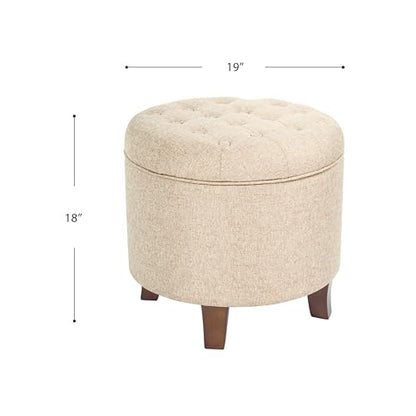 HomePop 19" Button Tufted Round Storage Ottoman - Tan Woven - color: Tan Woven