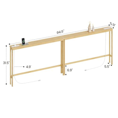 ELYKEN 2 Pack Bamboo Console Table, 5.9'' Narrow Sofa Table Behind Couch | Slim Skinny Hallway Table with Charging Station for Entryway, Living Room, Foyer, Entrance, 5.9 x 47.2 x 31.5in, Natural - color: Natural, size: 5.9"D x 94.5"W x 31.5"H