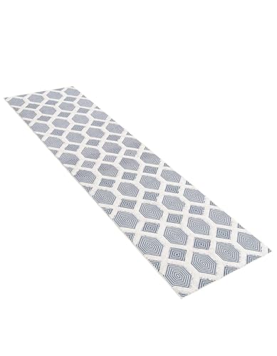 Rugs.com - Sabrina Soto Casa Rug – 12 Ft Runner Navy Blue Textured Cotton Runner Modern Geometric Design for Hallways and Entryways - color: Navy Blue, size: 2'7" x 12' (Runner)
