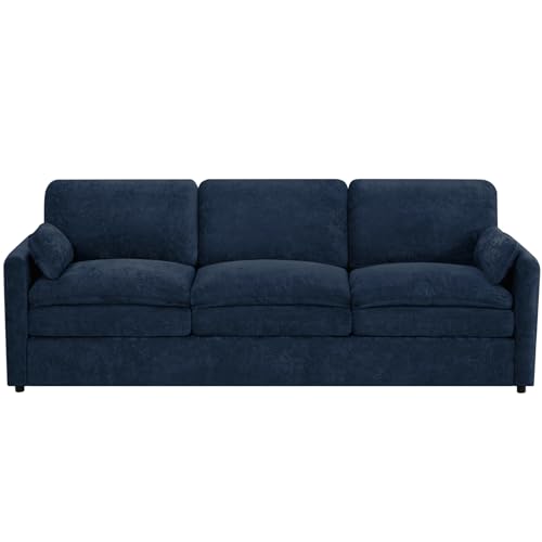 89" Chenille Modern Sofa w/Plump Backrests, Blue | 3 Seater Couch w/Soft Pillows, Comfy Upholstered Couch w/Thicker & Deeper Seats for Living Room, Bedroom - color: Blue, size: Sofa