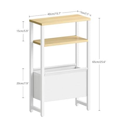 Narrow Side Table, Slim End Table with Magazine Rack, Skinny Bedside Table for Small Spaces, 3 Tier Sofa Couch Table Nightstand for Living Room, Bedroom, Natural LET503Y - color: Natural, style: No Charging Station