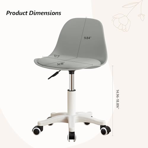 Small Desk Chair Cute, Swivel Armless Task Chair with Soft Padded Cushion, Height Adjustable Home Office Desk Chair with Back for Adult, Study Room, Office - color: Grey, size: M-Set of 1