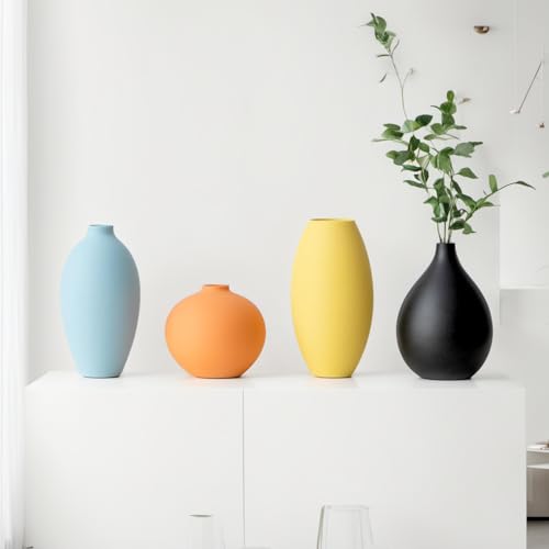 Small Ceramic Matte Vase Set 4 for Modern Home Decor Flower Decoration Office,Bookdesk, Bookshelf, Centerpieces, Tables, Living Room, Dining Table, Bedroom Shelf Entryway Ornament Gift - size: Vase Set 4 S2