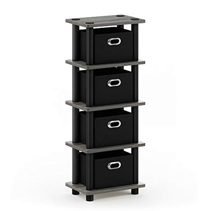 FURINNO Turn-N-Tube LACi 4-Bins System Rack, French Oak Grey/Black - color: French Oak Grey/Black, size: 4-Bins