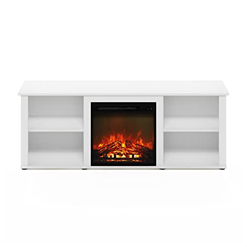 Furinno Classic 60 Inch TV Stand with Fireplace, Solid White - color: Solid White, size: 60-Inch