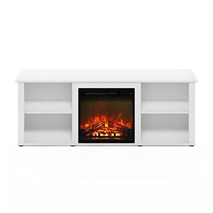 Furinno Classic 60 Inch TV Stand with Fireplace, Solid White - color: Solid White, size: 60-Inch