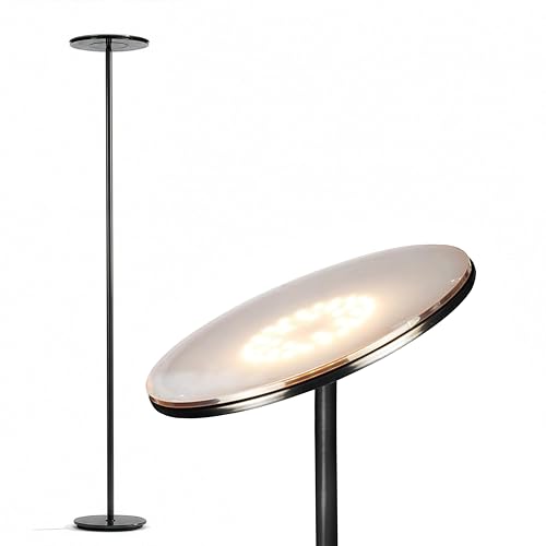Brightech Sky LED Floor lamp, Torchiere Super Bright Floor Lamp for Living Rooms & Offices - Dimmable, Tall Standing Lamp for Bedroom Reading - Black Chrome - color: Shiny Gunmetal Black