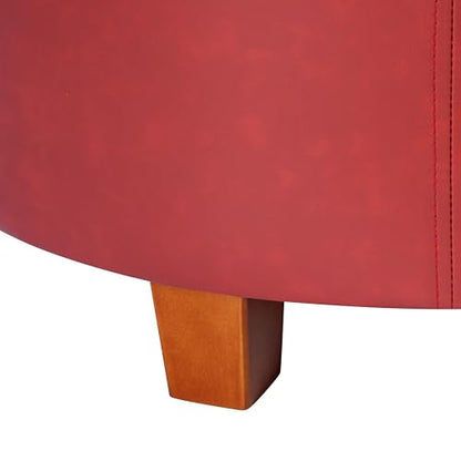 HomePop Round Leatherette Storage Ottoman with Lid, Cinnamon Red Large - color: Cinnamon Red