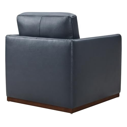 CHITA Genuine Leather Swivel Chair, Wood Frame, Fully Assembled, Navy | Leather Arm Chair with 360° Swivel Solid Wood Base, Mid Century Modern Living Room Chair, 33"Dx30"Wx33"H, 300 Lb Capacity - color: Navy