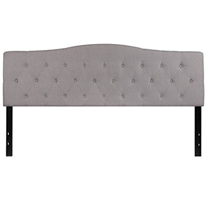 EMMA + OLIVER Arched Button Tufted King Size Headboard in Light Gray Fabric - color: Light Gray, size: King