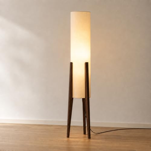 Bofea-Farmhouse Floor Lamp for Living Room & Bedroom,Walnut Wood Vintage Standings Lamp with Foot Switch, 3 Color White Fabric Tall Lamp,Decorative Tower Shade Lamp for Hotel Cafe Study | 3 Color White Fabric Tall Lamp with Foot Switch,Decorative Tower Sh