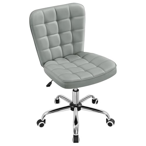 Yaheetech Light Gray Tufted Armless Desk Chair with Wheels, Faux Leather | Thick foam cushioned seat tilts back to relax, lifts 18-22 in, spins 360 degrees, holds 300 lb, and assembles with ease. - color: Light Gray