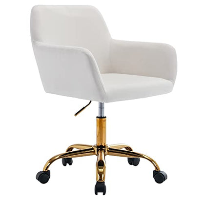 Velvet Makeup Vanity Chair,Home Office Desk Chair with Wheels, White | Fluffy Swivel Modern Armchair Upholstered Fuzzy Height Adjustable for Teens Women Girls Elegant for Living Room Bedroom - color: White+velvet