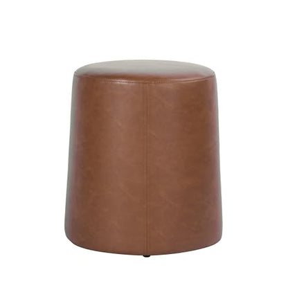 HomePop 17" Organic Shape Ottoman - Chestnut Faux Leather - color: Chestnut Faux Leather