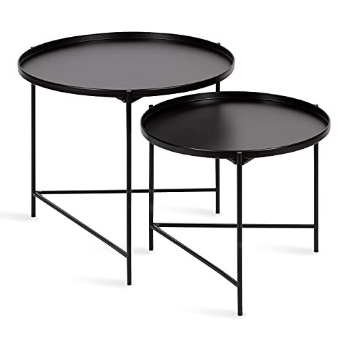 Kate and Laurel Ulani Modern Nesting Coffee Table, Set of 2, Black, Sophisticated Coffee Table Set for Storage and Display - color: Black